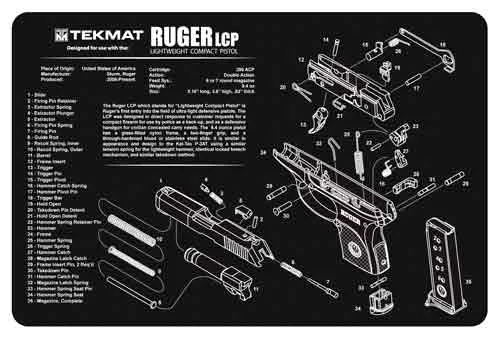TEKMAT ARMORERS BENCH MAT - 11"x17" RUGER LCP PISTOL
