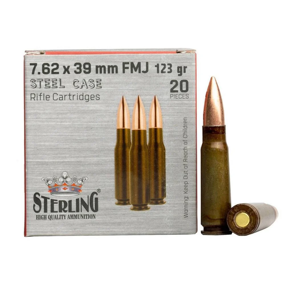 Sterling Steel Case Rifle Ammunition 7.62x39mm 123gr FMJ 2362 fps 20/ct