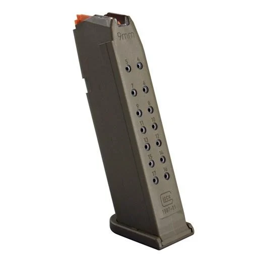 Glock Gen5 Factory Magazine G17 G17L G19 G26 G34 9mm Luger - OD Green 17/rd (Pkg)