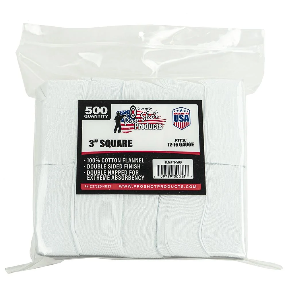 Pro-Shot 3" Square 100% Cotton Patches 500/ct